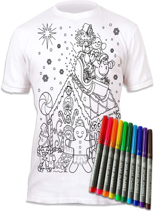 Splat Planet Christmas Gingerbread Magic Colouring T-Shirt with 10 Washable Magic Pens - Colour Your T-Shirt, Wash & Recolour (US, Age, 5 Years, 6 Years) White - Image 1